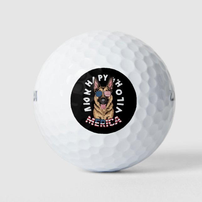 Ein Cartoon Deutscher Hirte in amerikanischen Flag Golfball (Vorderseite)