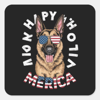 Ein Cartoon Deutscher Hirte in amerikanischen Flag Quadratischer Aufkleber