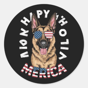 Ein Cartoon Deutscher Hirte in amerikanischen Flag Runder Aufkleber