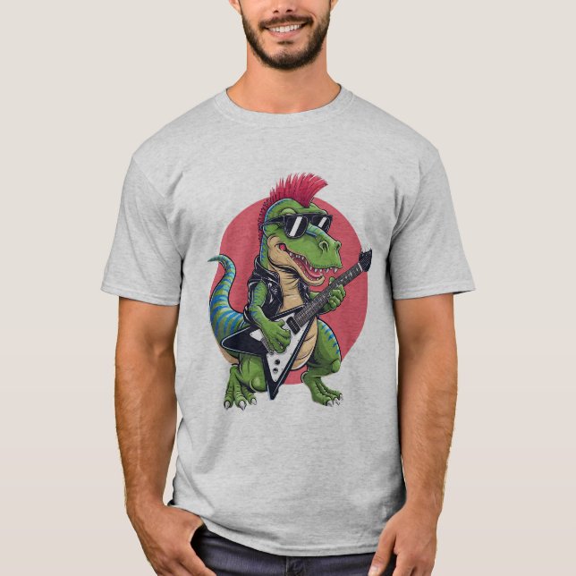 ein Cartoon-Dinosaurier, der eine elektrische Gita T-Shirt (Vorderseite)