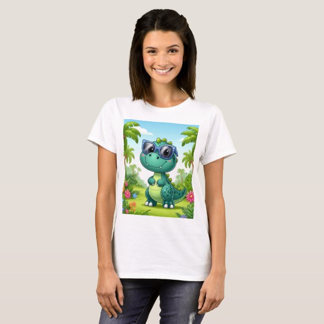 Ein Cartoon-Dinosaurier mit Sonnenbrille T-Shirt (Vorne ganz)