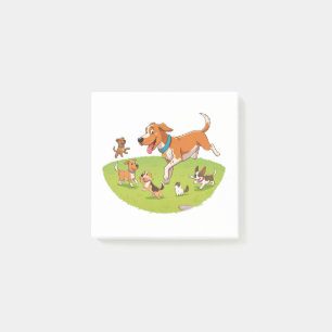 ein Cartoon einer Gruppe von Hunden, die in einem Post-it Klebezettel