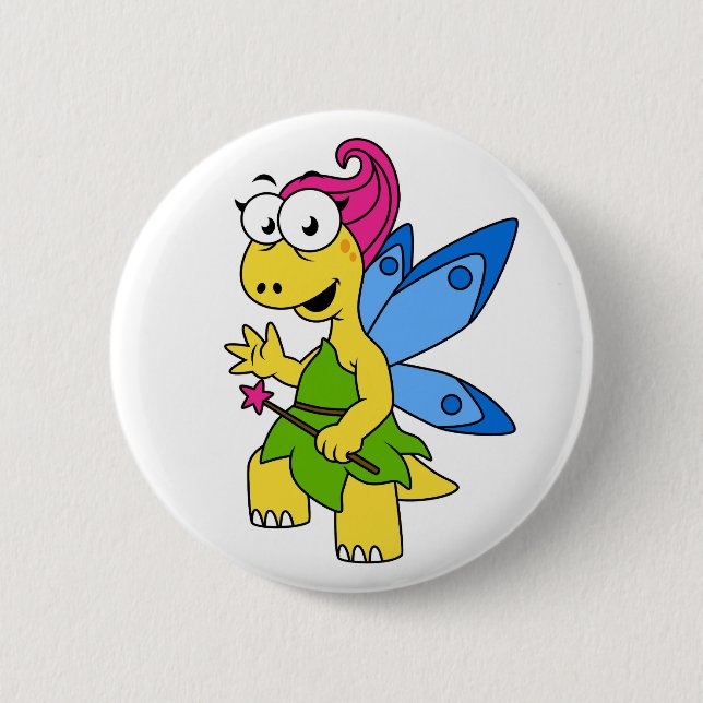 Ein Cartoon Fairysaur Dinosaurier. Button (Vorderseite)