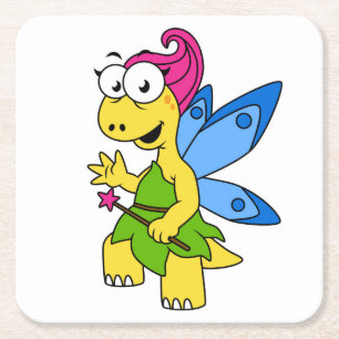 Ein Cartoon Fairysaur Dinosaurier. Rechteckiger Pappuntersetzer