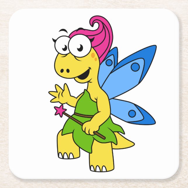 Ein Cartoon Fairysaur Dinosaurier. Rechteckiger Pappuntersetzer (Vorderseite)