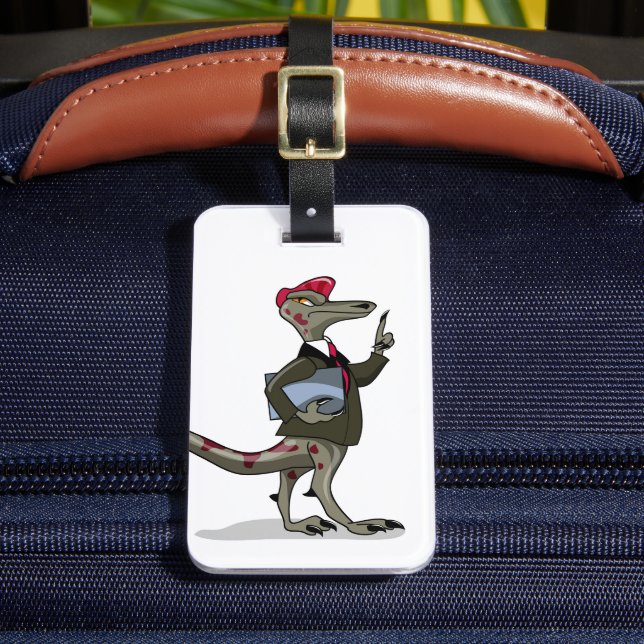 Ein Cartoon Iguanodon Clerk. Gepäckanhänger (Vorderseite Insitu 2)