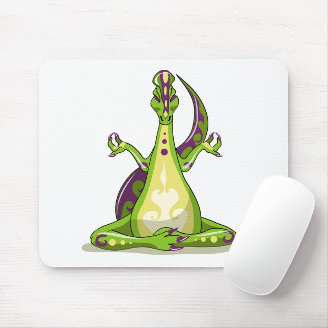 Ein Cartoon Iguanodon Dinosaurier, der Yoga macht. Mousepad (Mit Mouse)