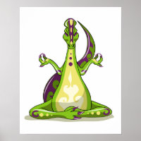 Ein Cartoon Iguanodon Dinosaurier, der Yoga macht.