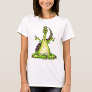 Ein Cartoon Iguanodon Dinosaurier, der Yoga macht. T-Shirt