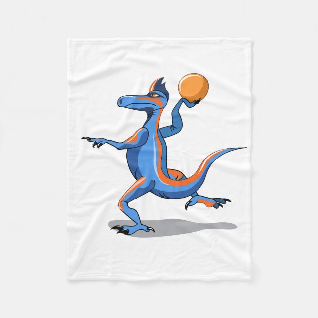 Ein Cartoon Iguanodon spielt Basketball. Fleecedecke (Vorderseite)