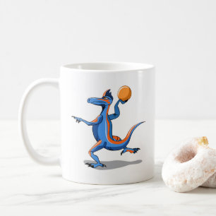 Ein Cartoon Iguanodon spielt Basketball. Kaffeetasse