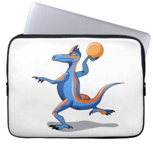 Ein Cartoon Iguanodon spielt Basketball. Laptopschutzhülle
