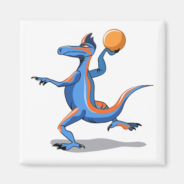 Ein Cartoon Iguanodon spielt Basketball. Magnet (Vorne)