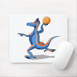 Ein Cartoon Iguanodon spielt Basketball. Mousepad