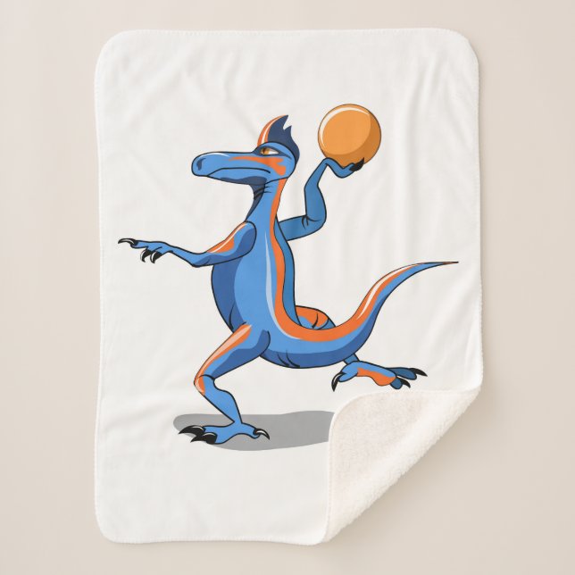 Ein Cartoon Iguanodon spielt Basketball. Sherpadecke (Vorderseite)