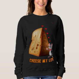 Ein Cartoon Maus in Liebe mit einem Käse auf einem Sweatshirt