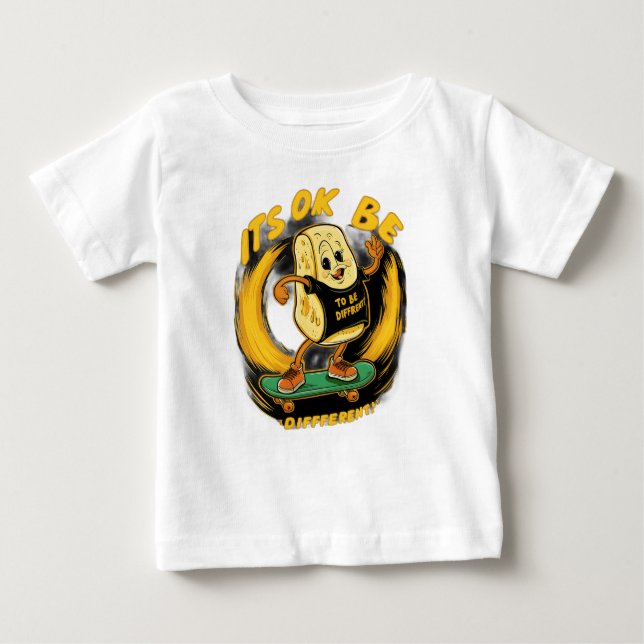 Ein Cartoon-Mozzaerlla-Stick auf der Skateboard, a Baby T-shirt (Vorderseite)