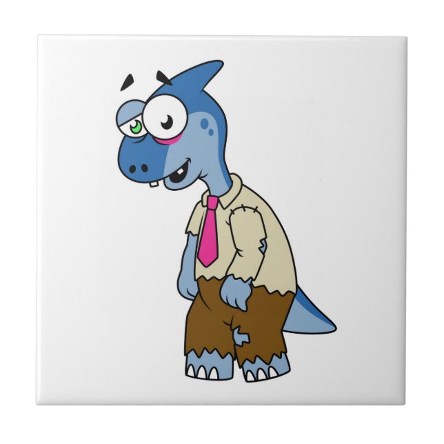 Ein Cartoon Parasaurolophus, der als Zombie verkle Fliese (Vorderseite)