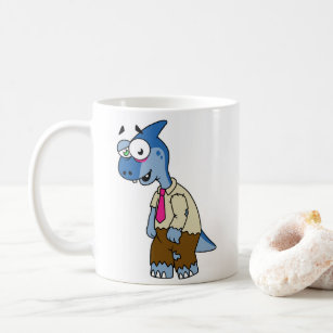 Ein Cartoon Parasaurolophus, der als Zombie verkle Kaffeetasse