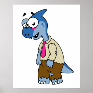 Ein Cartoon Parasaurolophus, der als Zombie verkle Poster