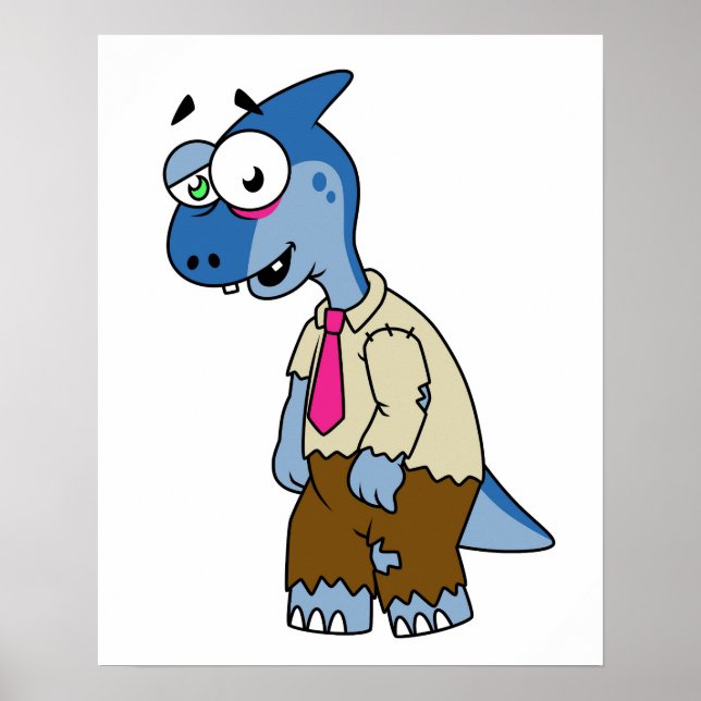 Ein Cartoon Parasaurolophus, der als Zombie verkle Poster (Vorne)