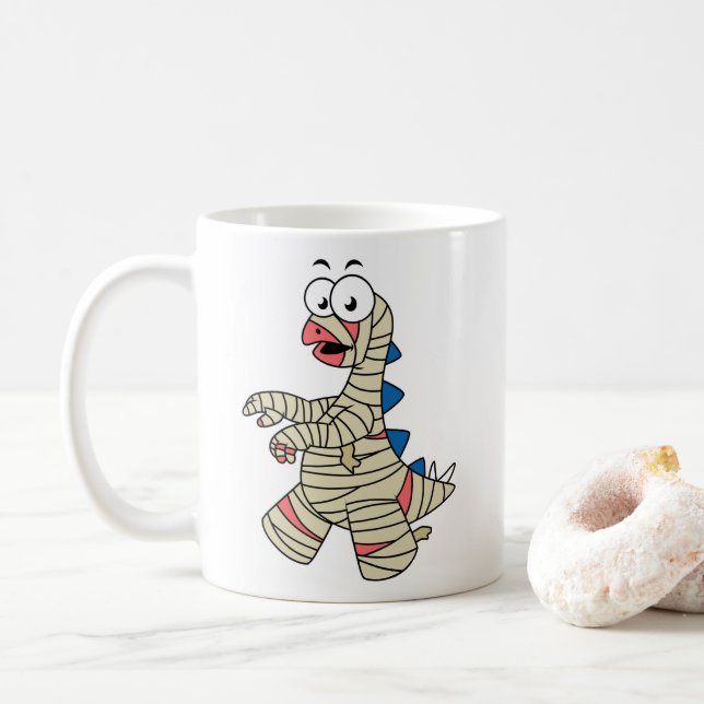 Ein Cartoon Stegosaurus verkleidete sich als Mama. Kaffeetasse (Mit Donut)