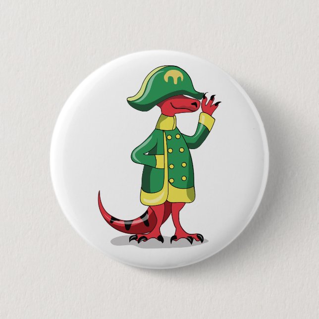 Ein Cartoon Tyrannosaur Rex verkleidet als Napoleo Button (Vorderseite)