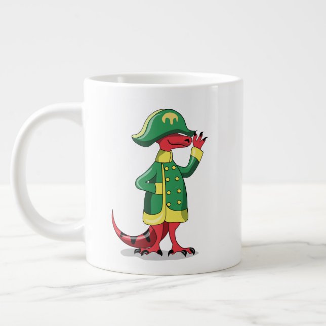 Ein Cartoon Tyrannosaur Rex verkleidet als Napoleo Jumbo-Tasse (Links)