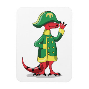 Ein Cartoon Tyrannosaur Rex verkleidet als Napoleo Magnet