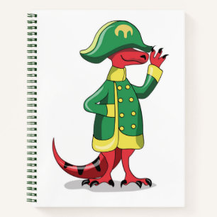 Ein Cartoon Tyrannosaur Rex verkleidet als Napoleo Notizbuch