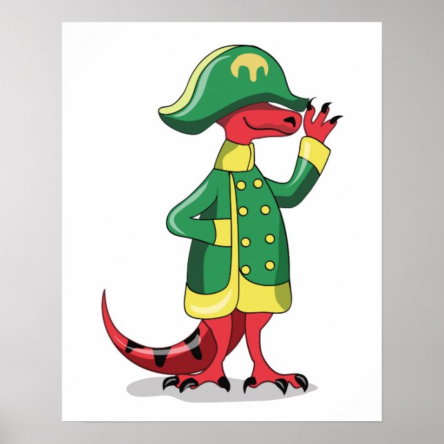 Ein Cartoon Tyrannosaur Rex verkleidet als Napoleo Poster (Vorne)
