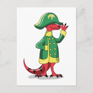 Ein Cartoon Tyrannosaur Rex verkleidet als Napoleo Postkarte