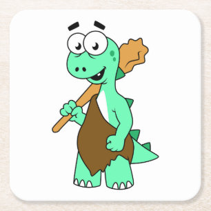 Ein Cartoon Tyrannosaurus Rex Caveman. Rechteckiger Pappuntersetzer