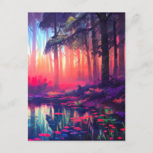 Ein charmanter Abend im farbenfrohen Wald Postkarte