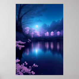 Ein Cherry Blossom See in der Nacht Poster