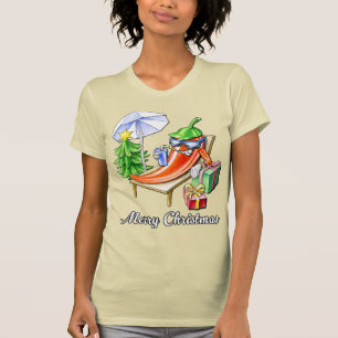 Ein Chili frohe Weihnachten unter Sonnenschirm und T-Shirt