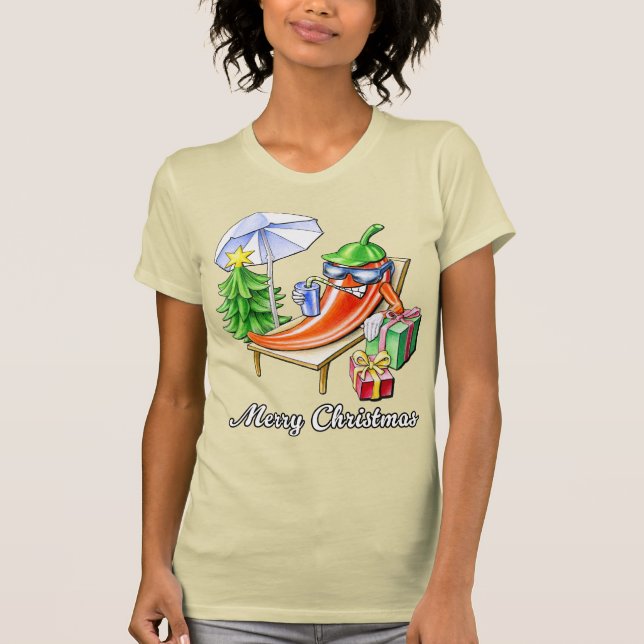 Ein Chili frohe Weihnachten unter Sonnenschirm und T-Shirt (Vorderseite)