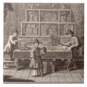 Ein chinesisches Kalligraphie-Geschäft, von einem Fliese