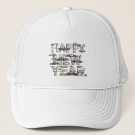 ein cleveres glückliches neues Jahr Design für Aut Truckerkappe