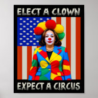 Ein Clown erwartet einen Circus Anti-Kamala-Harris