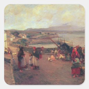 Ein Connemara-Dorf - Der Weg zum Hafen, 1898 Quadratischer Aufkleber