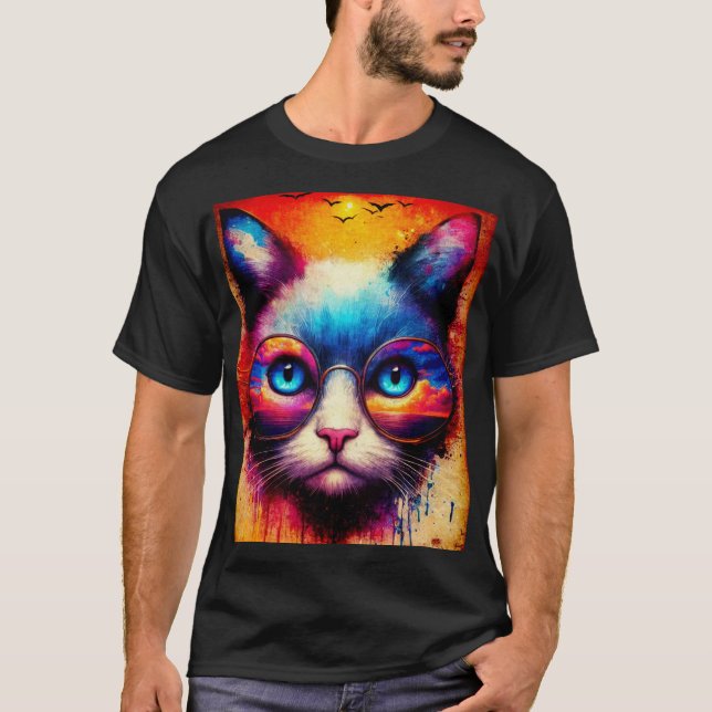 Ein Coole Katze illustriertes T-Shirt (Vorderseite)