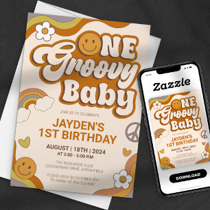 Ein cooler Baby-Retro-70er-Party-Geburtstag Einladung