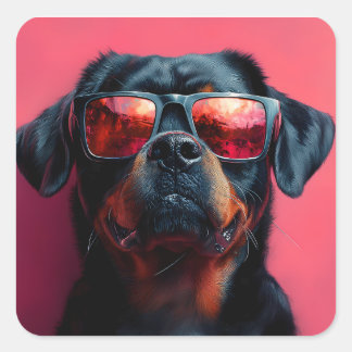 Ein cooler Rottweiler mit Sonnenbrille Quadratischer Aufkleber