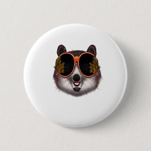Ein Cooler Tanuki mit Verzierter Sonnenbrille Button