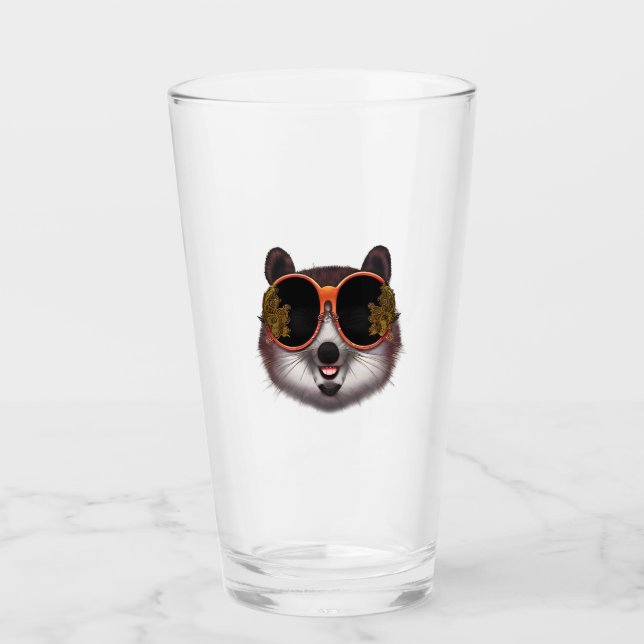 Ein Cooler Tanuki mit Verzierter Sonnenbrille Glas (Vorderseite)
