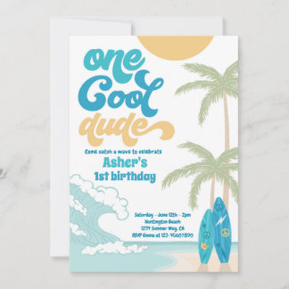 Ein Cooler Typ Retro Surf 1. Geburtstag Party Einladung
