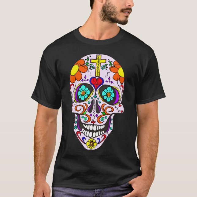 Ein cooler ZUCKER-SKULL-Dia de Muertos Day of the  T-Shirt (Vorderseite)