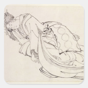 Ein Courtesan, der einen Pokal anbietet, 18.-19. J Quadratischer Aufkleber
