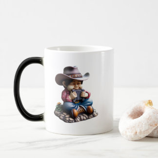 Ein Cowboy-Gartenzwerg. Verwandlungstasse